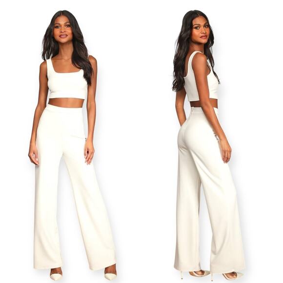 Lulus Only Tonight Ivory Two-Piece Wide-Leg Jumpsuit size XS NWT - Picture 1 of 8